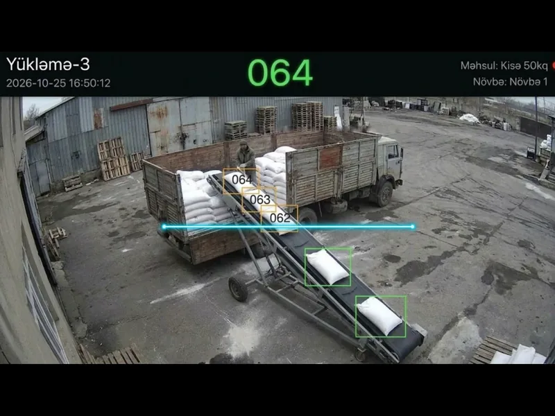 50 kg bags counted on a conveyor as they are loaded into a truck — Saygac AI